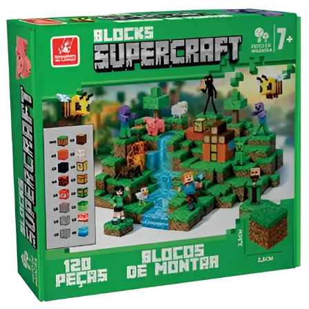 Blocos Educativos Supercraft 120 Peças Brincadeira Criança