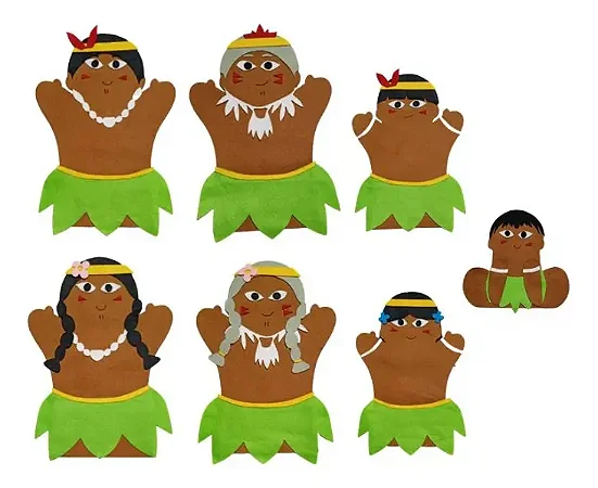 Kit De Dedoches Família Indígena Em Feltro C/7 Peças
