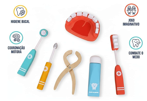 Kit Dentista Montessori Educativo - Brinquedo Infantil 3-5 Anos para Desenvolvimento Cognitivo e Coordenação Motora
