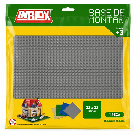 Base para Blocos de Montar 32x32 Compatível com Blocos Clássicos e Nano Blocos 25,5x25,5cm - cor cor cinza Placa Base para Construção Infantil (Cinza)
