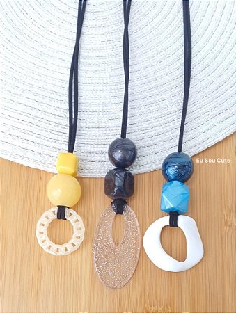 Kit com 3 Colares Longo Ajustável Artesanal | Ref: CL1227