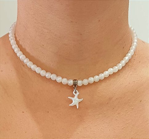 Colar Choker Gargantilha Estrela Branco | Ref: CL1231