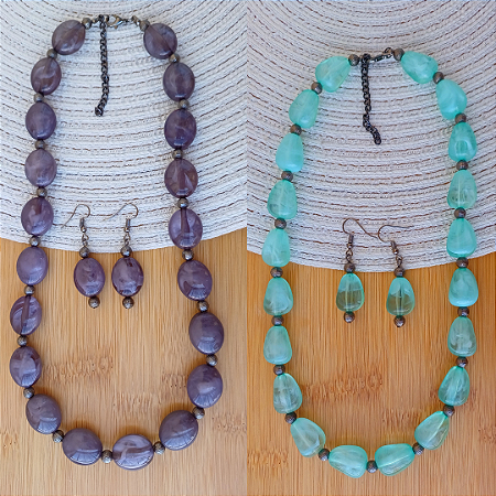 Colar e Brinco De Resina Artesanal