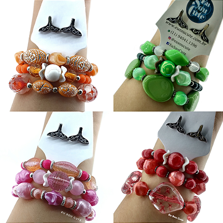Mix Pulseiras com Brinco de Sereia