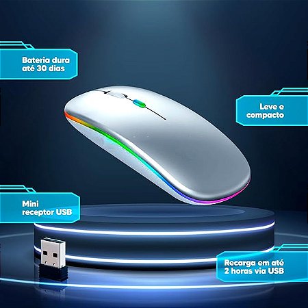 Mouse Sem Fio Recarregável RGB: p/ Notebook, PC e TV Smart. -  <title>InfoHub Tech & Lar - Seu Destino para Produtos de Informática e  Utilidades Domésticas</title>
