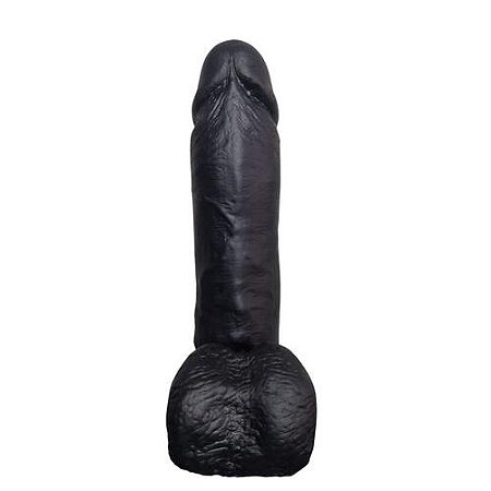 Prótese Realística, Escroto e Vibrador 20,5cm x 4,7cm - Preta (00345)