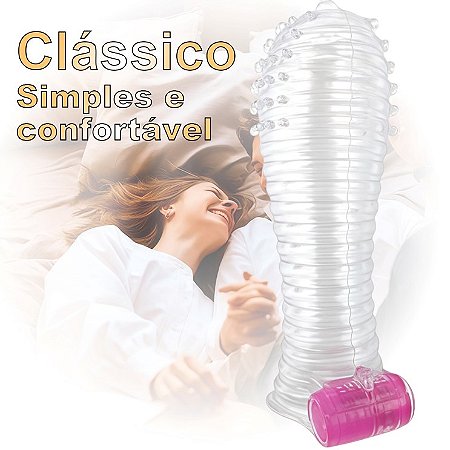CAPA PENIANA COM VIBRAÇÃO E TEXTURA ESTIMULANTE – TRANSPARENTE, COM SALIÊNCIAS E MOTOR VIBRATÓRIO
