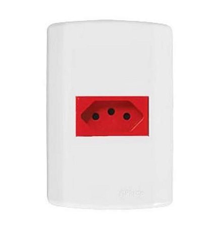 Conj. 1 tomada modular vermelha + placa branca 10a pluzie 7233