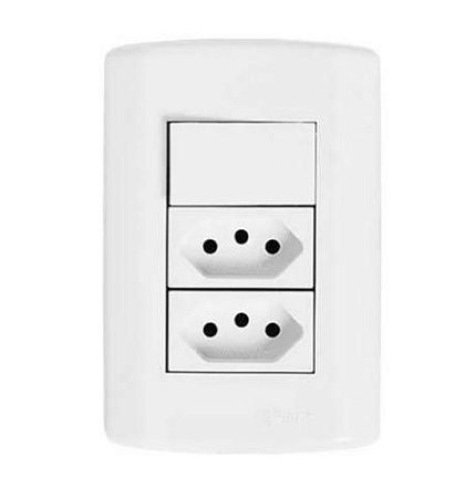 Conj. Interruptor 1 + 2 tomadas modular branca 10a pluzie -7237