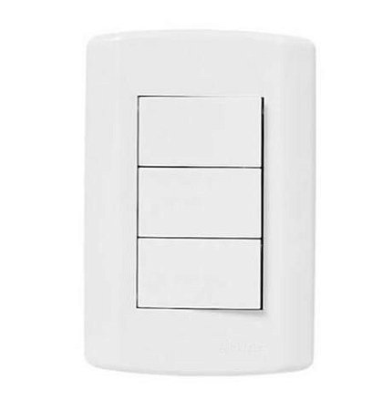 Conj. Interruptor 3 teclas simples branca c/placa pluzie - 7205