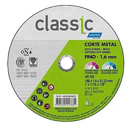 Disco de corte norton  classic ar102 4.1/2"x3/64x7/8" verde - 6533 - 9486