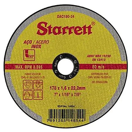 Disco De Corte STARRETT 7'' X 1/16 X 7/8 - Dac180