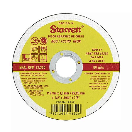 Disco de corte STARRETT 4.1/2 X 3/64 X7/8