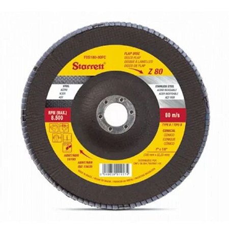 Disco flap STARRETT 4.1/2" x 7/8" grao 60 cinza fds115-60fc - 4115