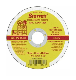 Disco de corte STARRETT 4.1/2 X 3/64 X7/8 PACOTE C/12