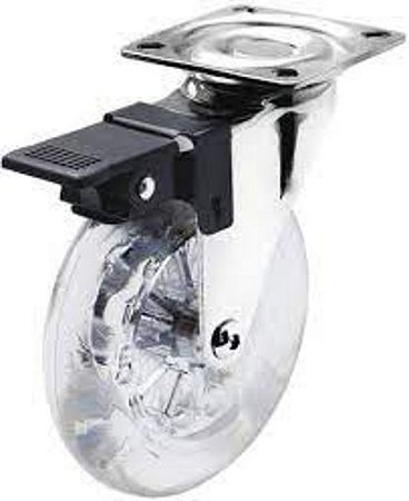 Rodízio SOPRANO gel com freio chapa giratória níquel 100mm