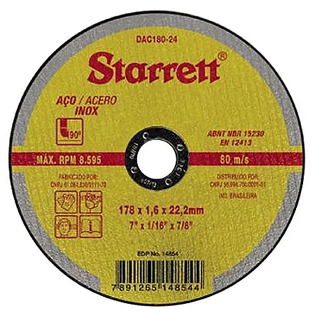 Disco De Corte STARRETT 7'' X 1/16 X 7/8 - Dac180 PACOTE C/12