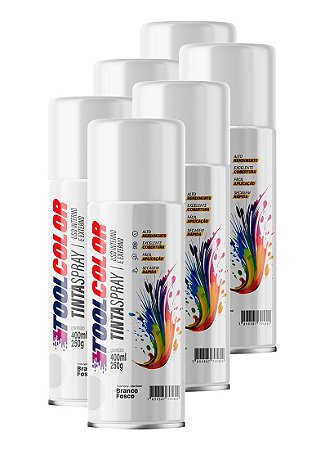 Tinta spray ug branco fosco 400ml - Toolcolor Fardo C/ 06 un