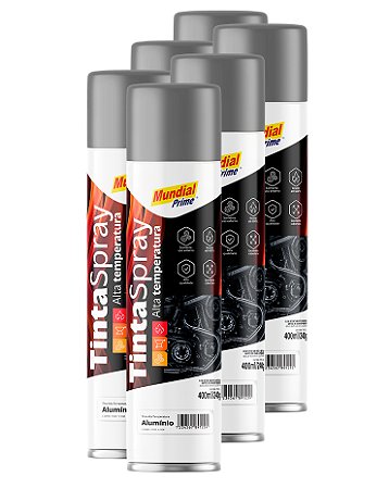 Tinta spray alta temp. Alumínio 400ml mundial prime FARDO C/6
