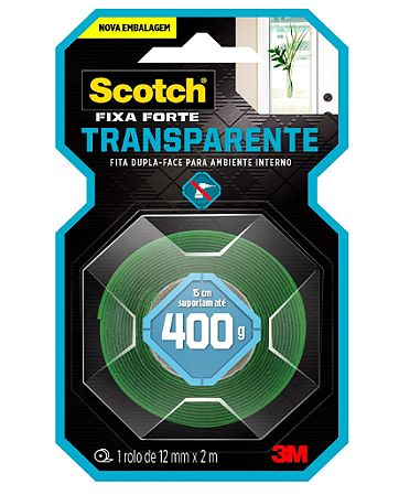 Fita Dupla Face 3M™ Scotch® Fixa Forte, Transparente, 12 mm x 2 m
