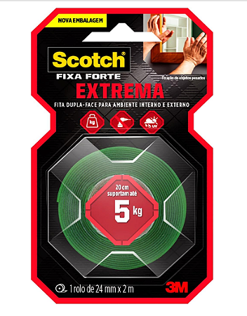 Fita Dupla Face 3M™ Scotch® Fixa Forte Fixação Extrema, 24 mm x 2 m
