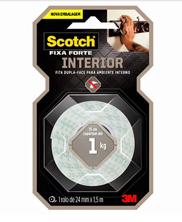 Fita Dupla Face Scotch® 3M Fixa Forte Interiores, Espuma, 24 mm x 1,5 m