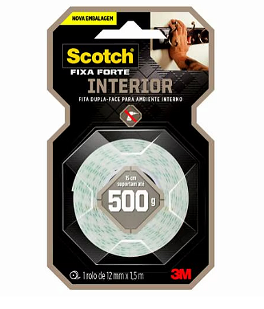 Fita Dupla Face 3M™ Scotch® 3M Fixa Forte, Interiores, Espuma, 12 mm x 1,5 m