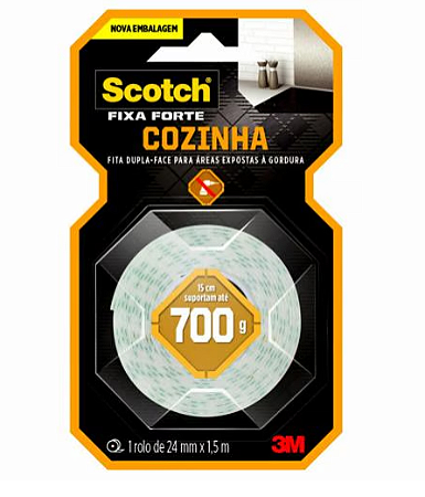 Fita Dupla Face Scotch® 3M Fixa Forte Cozinha, 24 mm x 1,5 m
