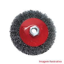 Escova circular MTX ondulada, aco carbono latonado, rosca m14 100mm