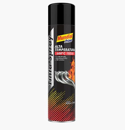 Tinta spray  alta temp. Preto fosco 400ml mundial prime PACOTE C/6