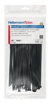Abraçadeira plastico T50R preta UV  hellermann PACOTE C/100