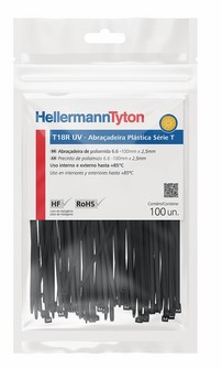 Abraçadeira plastico T80I preta UV  hellermann PACOTE C/100
