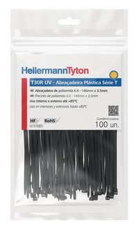 Abraçadeira T30R preta UV  hellermann PACOTE C/100