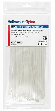 Abraçadeira plastico T50R natural hellermann PACOTE C/100