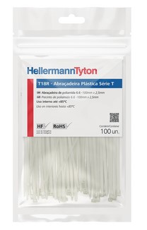 Abraçadeira plastico T18R natural UV  hellermann PACOTE C/100