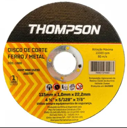 Disco de corte Thompson 4.1/2" ferro 1660 PACOTE C/10