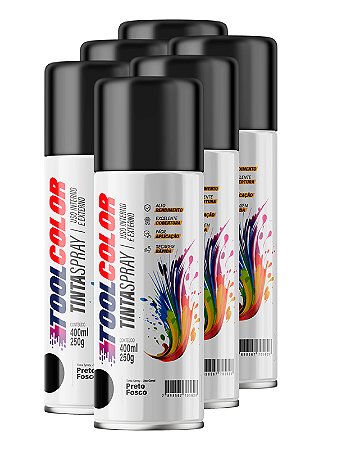 Tinta spray ug preto fosco 400ml - Toolcolor fardo c/6un