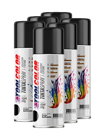 Tinta spray ug preto brilhante 400ml - Toolcolor fardo c/6un