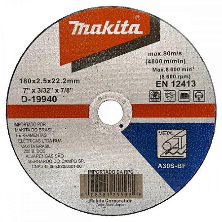 DISCO DE CORTE PARA FERRO MAKITA 7 X 3/32 X 7/8 D-19940-10
