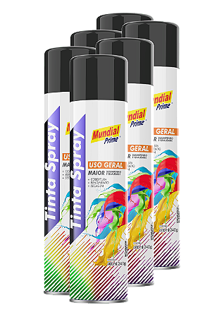 Tinta spray 400ml mundial prime ug preto semi brilho fardo c/ 06un