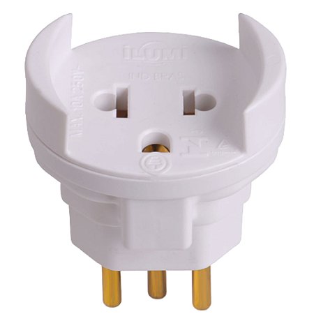 Pino Adaptador (Entrada =3 Redondo/Saida =32 Chato 1 Redondo) Ilumi 20A Cinza
