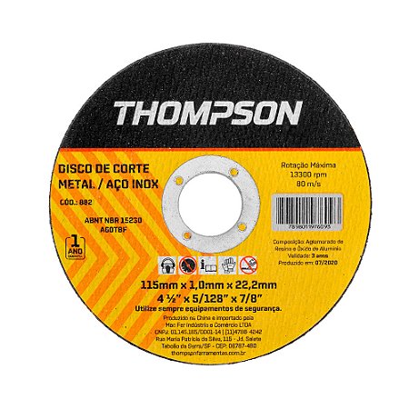 Disco de corte Thompson 4.1/2" inox 882 PACOTE C/10