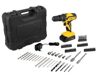 Parafusadeira/furadeira de impacto a bateria, 12 V, fonte de carregamento bivolt automática jogo com 74 acessórios, PFV