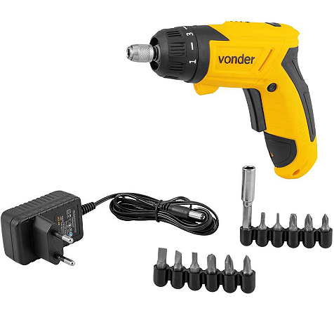 Parafusadeira a bateria 3,6 V, carregador bivolt, jogo com 12 acessórios, PBV 120, VONDER