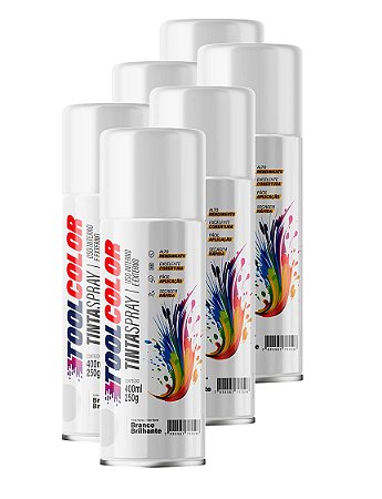 Tinta spray uso geral branco brilhante 400ml - Toolcolor Fardo C/ 06 un