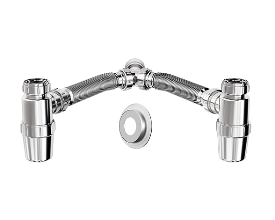 Sifao Tubo Extensivel Duplo c/ Copo Horizontal 0,72 m Cromado c/ Canopla Saco Plastico CENSI