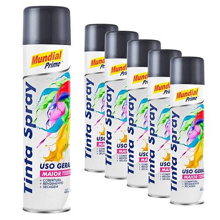 Tinta spray CINZA MEDIO 400ml mundial prime fardo c/6