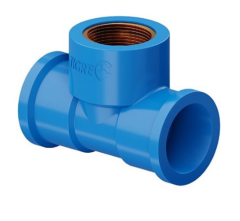 Tee krona azul latão 25mm x 1/2