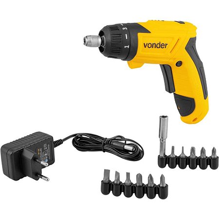 Parafusadeira a bateria 3,6 V, carregador bivolt, jogo com 12 acessórios, PBV 120, VONDER