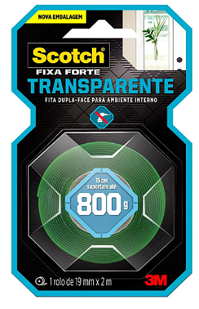 Fita Dupla Face 3M™ Scotch® Fixa Forte, Transparente, 19 mm x 2 m
